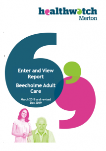 Cover of the Healthwatch Merton report on Beecholme Adult Care 2019